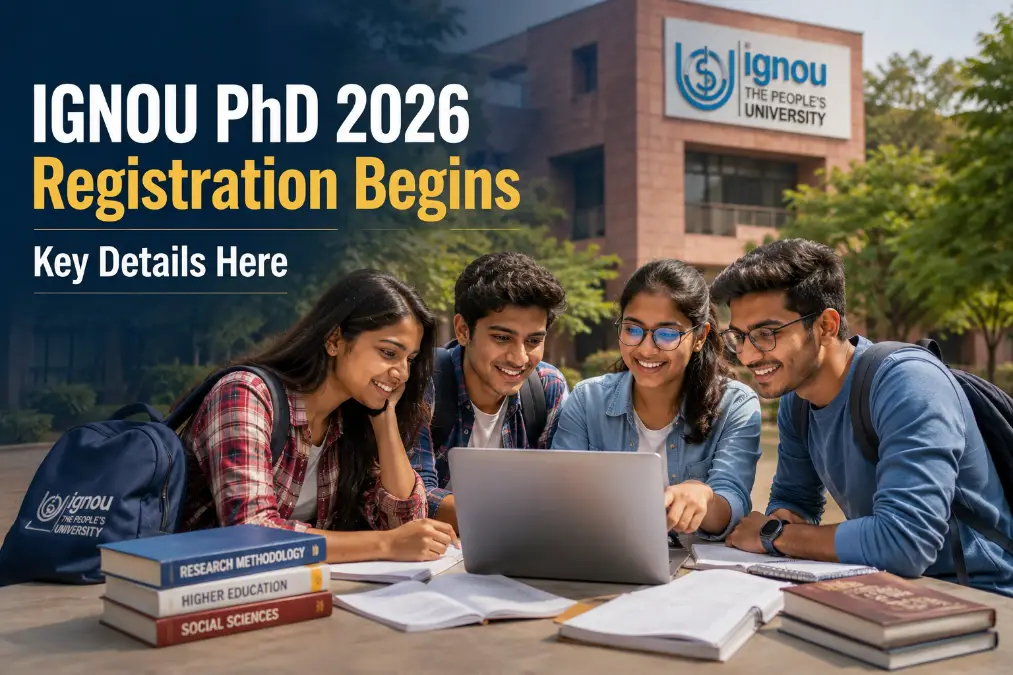 Students discussing IGNOU PhD Admission 2026 on university campus
