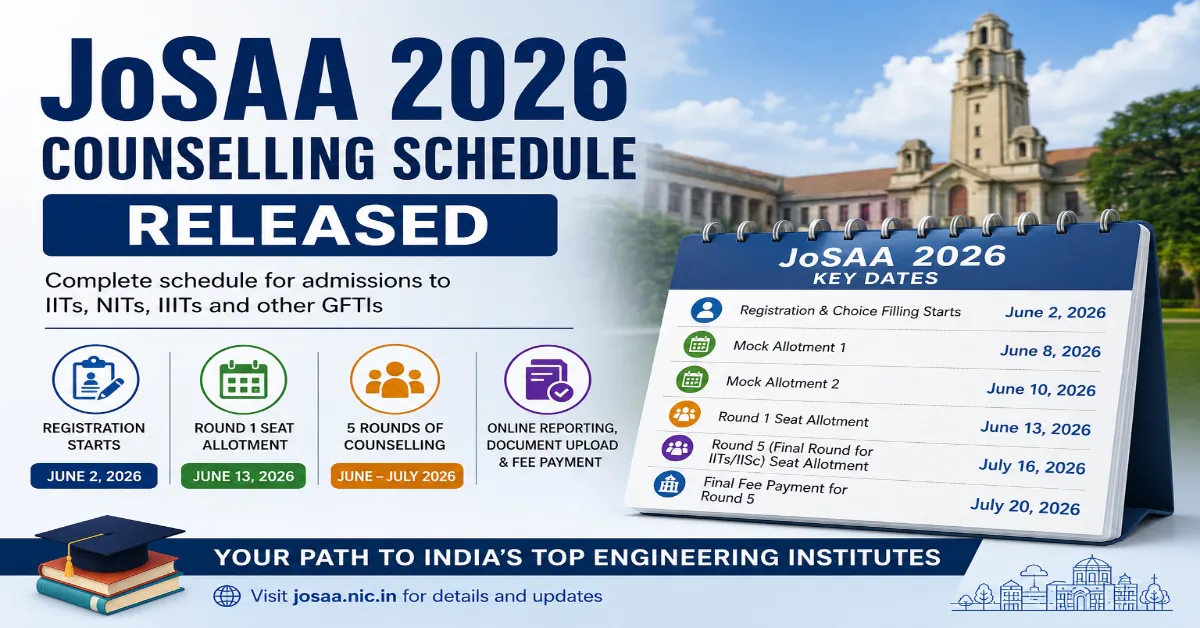 JoSAA 2026 Counselling Schedule 2026-27