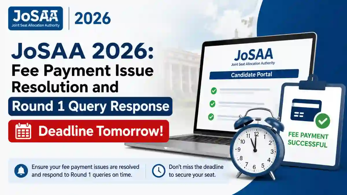 JoSAA 2026: Fee Payment Issue Resolution and Round 1 Query Response Deadline Tomorrow