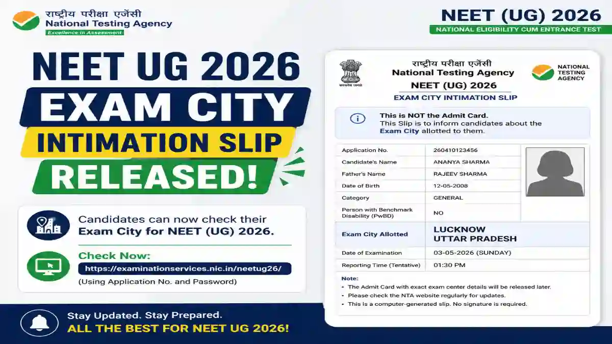 NEET UG 2026 Exam City Intimation Slip Released: Re-Exam on June 21