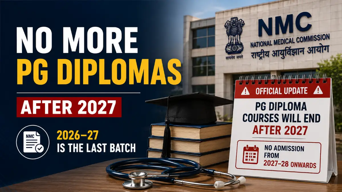 NMC update featured image showing no more PG Diploma courses after 2027 with medical education visuals
