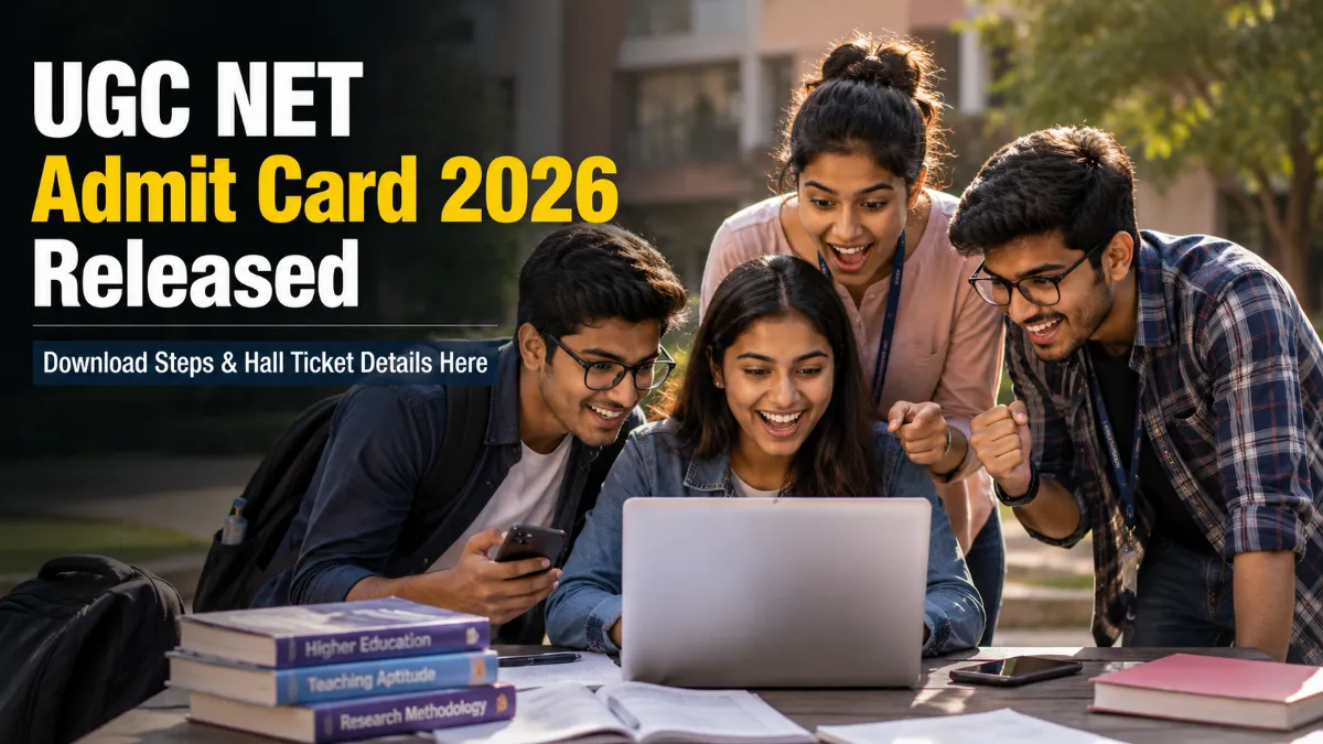 UGC NET Admit Card 2026 Released — Students downloading UGC NET June 2026 Hall Ticket on laptop