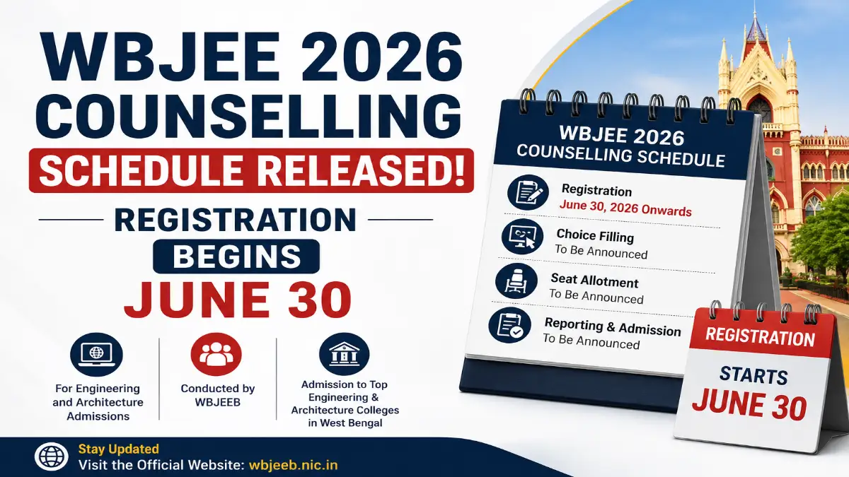 WBJEE 2026 counselling schedule released with registration beginning June 30 for engineering and architecture admissions in West Bengal.