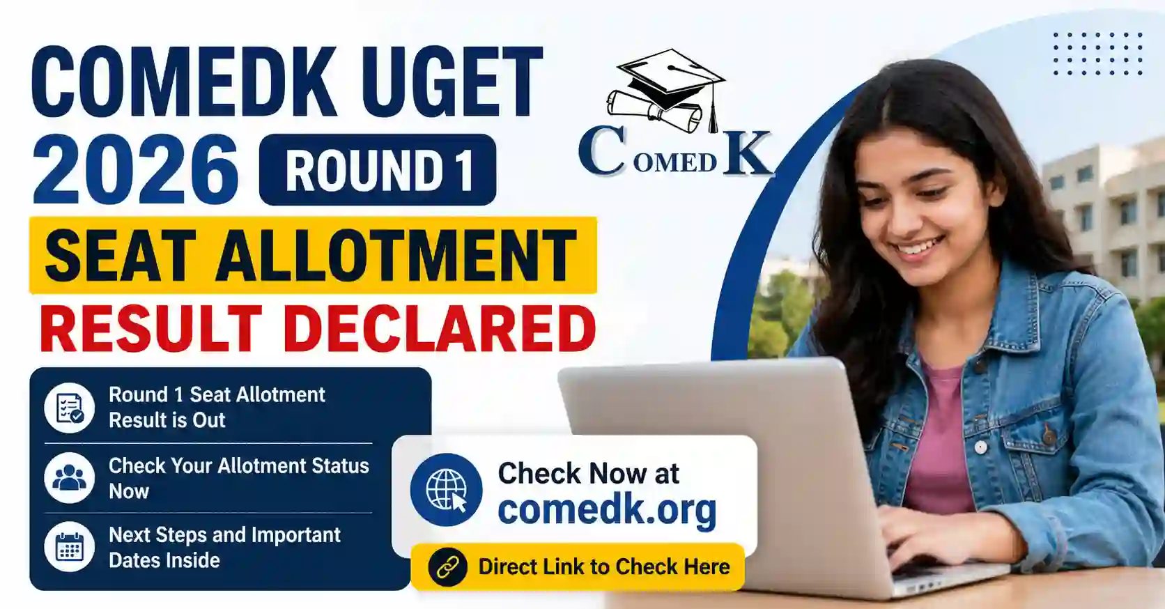 COMEDK UGET 2026 Round 1 Seat Allotment Result Declared