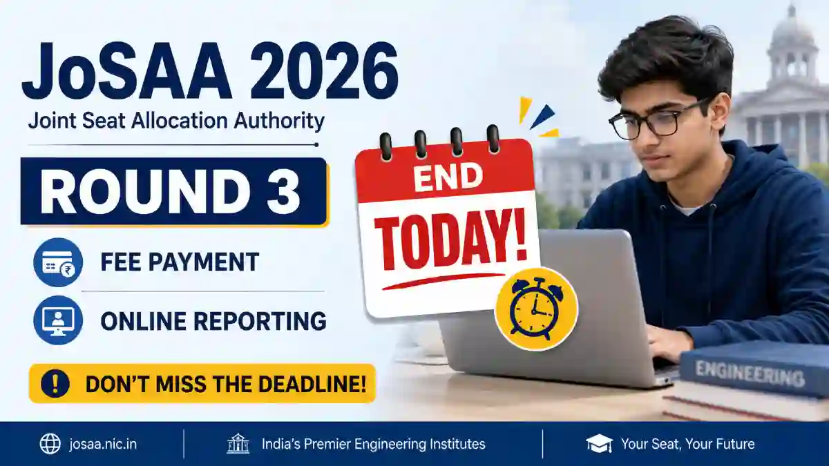 JoSAA 2026 Round 3: Fee Payment and Online Reporting End Today
