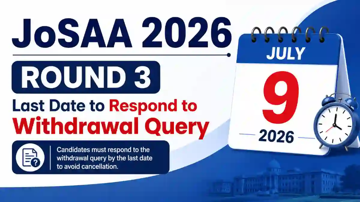 JoSAA 2026 Round 3: Last Date to Respond to Withdrawal Query is July 9