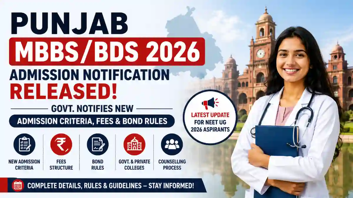 Punjab MBBS/BDS 2026: Govt Notifies New Admission Criteria, Fees & Bond Rules